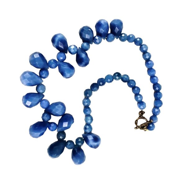Dyed Agate Blue Faceted Bead Necklace With Toggle Clasp For Women - Picture 11 of 11